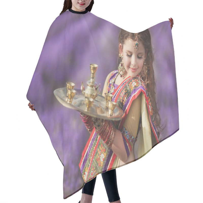 Personality  Indian Girl With Traditional Plate Of Religious Offerings Hair Cutting Cape