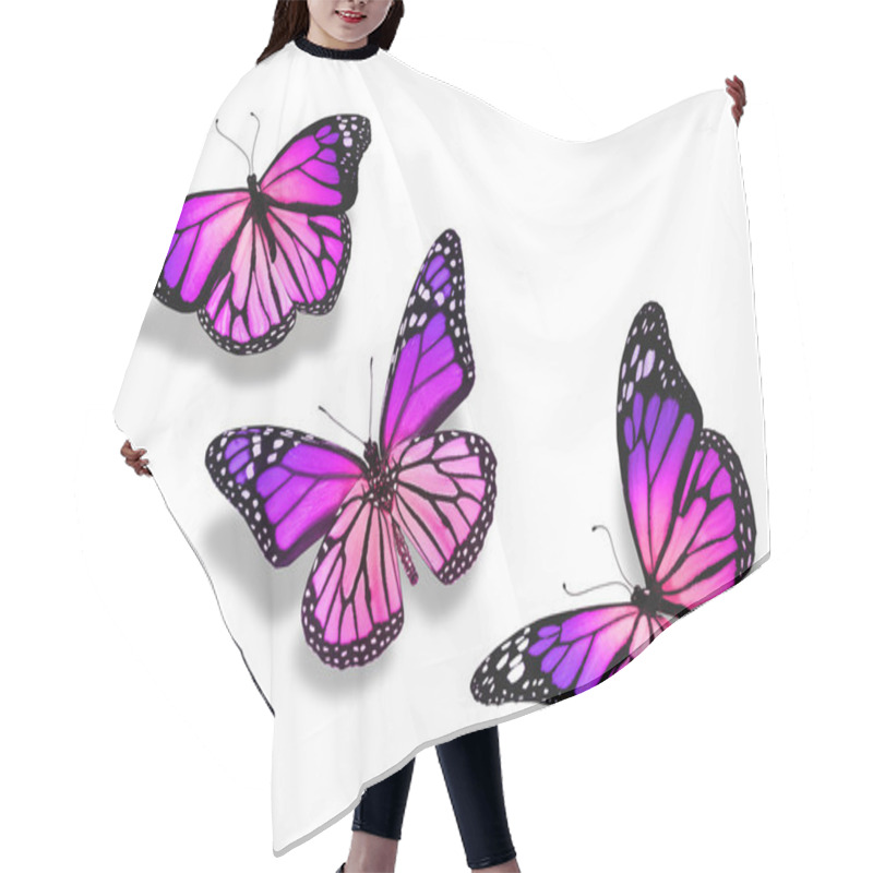 Personality  Three Violet Blue Butterflies, Isolated On White Background Hair Cutting Cape