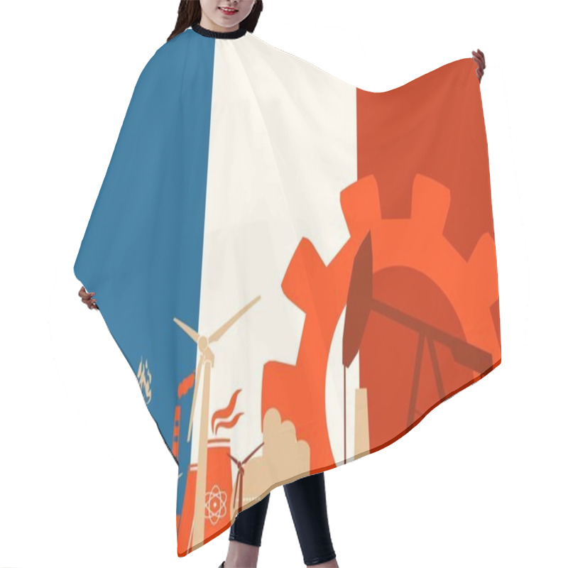 Personality  Energy And Power Icons Set With France Flag Hair Cutting Cape