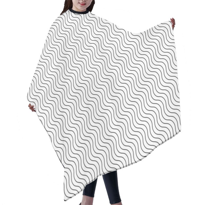 Personality  Abstract Black Wave Lines Pattern Diagonal On White Background A Hair Cutting Cape