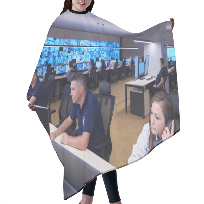 Personality  Group Of Security Data Center Operators Working In A CCTV Monitoring Room Looking On Multiple Monitors  Officers Monitoring Multiple Screens For Suspicious Activities  Team Working On The System Control Room Hair Cutting Cape