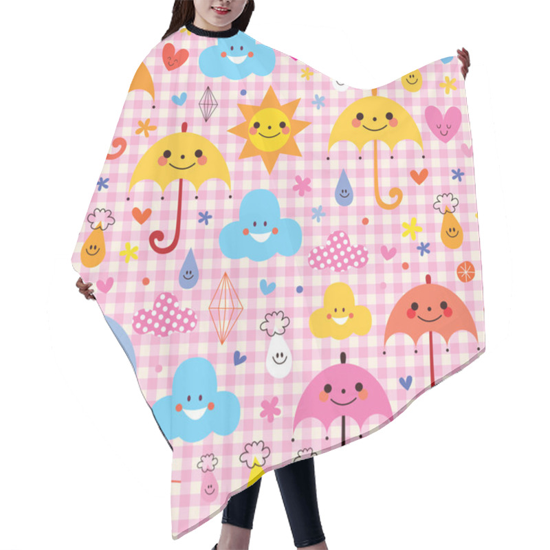 Personality  Umbrellas, Raindrops, Flowers And Clouds Hair Cutting Cape