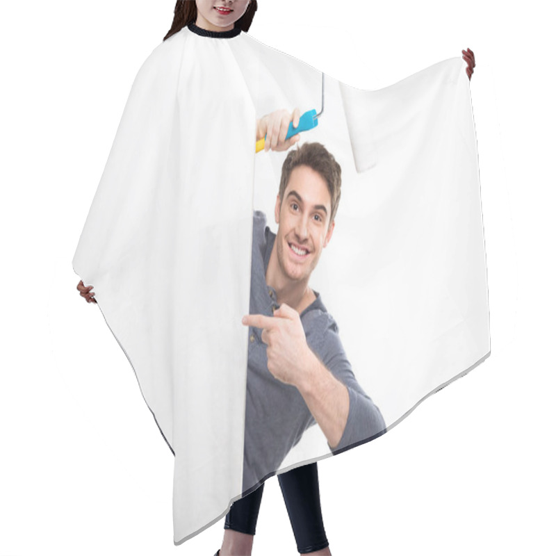 Personality  Man Holding Paint Roller Hair Cutting Cape