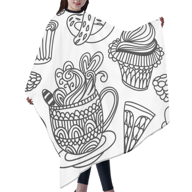 Personality  Doodle Cup And Sweets Hair Cutting Cape