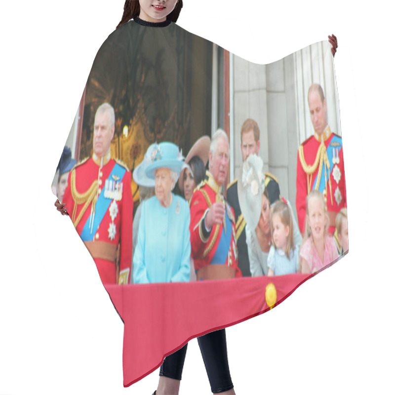 Personality  Queen Elizabeth, London, Uk, 9th June 2018- Meghan Markle, Prince Harry, Prince George William, Charles, Kate Middleton & Princess Charlotte Trooping The Colour Royal Family At Buckingham Palace, Stock, Photo, Photograph, Image, Picture, Press,  Hair Cutting Cape