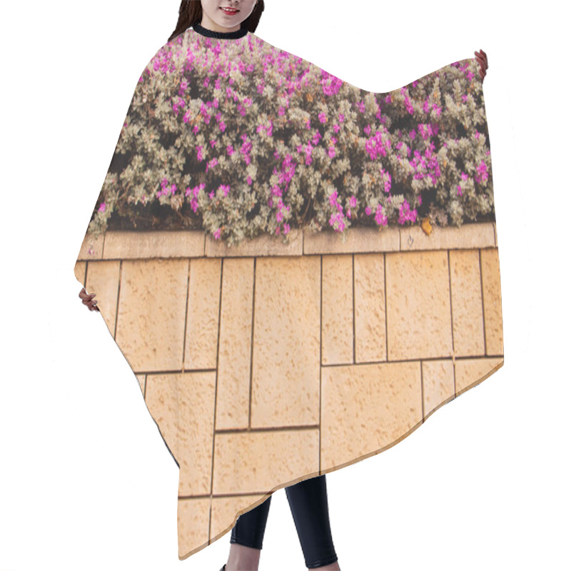 Personality  Background Stone Wall With Green Twigs And Pink Flowers Hair Cutting Cape