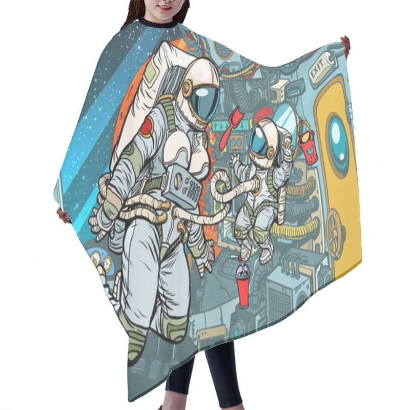 Personality  Mother And Child In A Spaceship Hair Cutting Cape