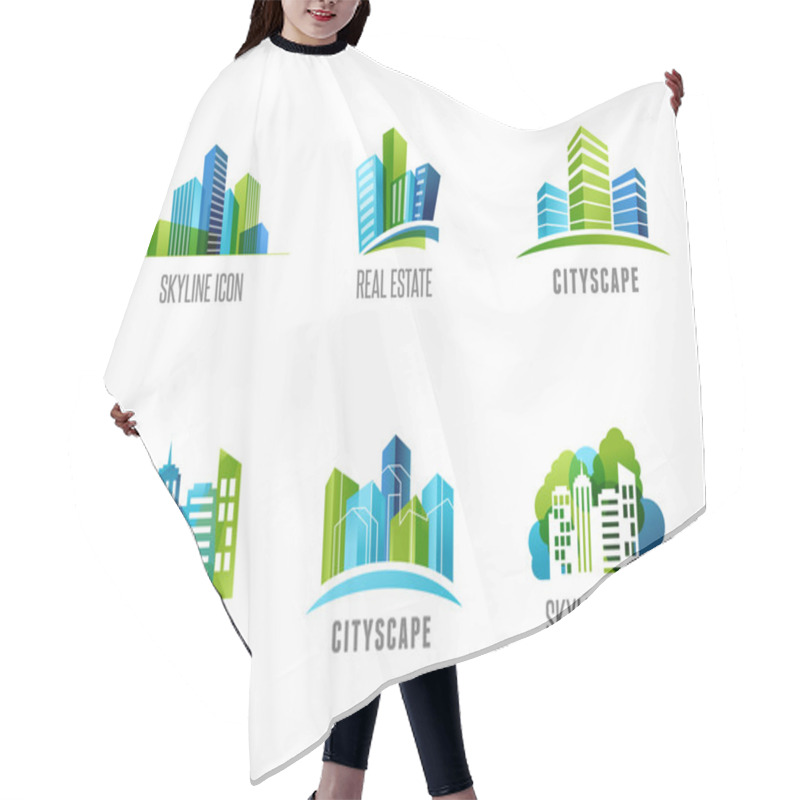 Personality  Real Estate, City, Skyline Icons And Logos Hair Cutting Cape