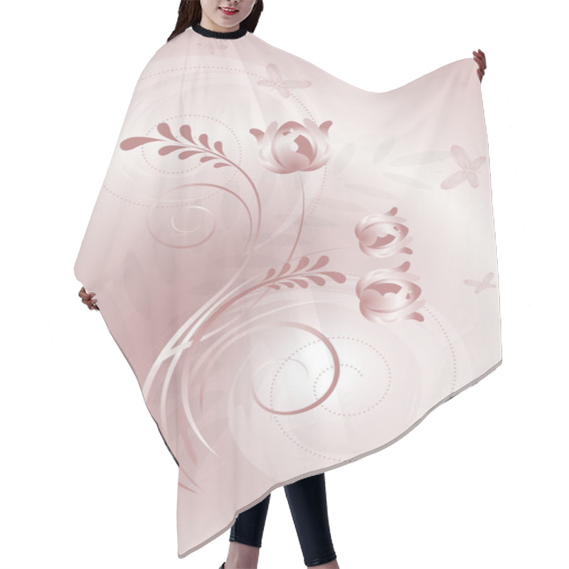 Personality  Pink Background With Swirling Lines And Butterflies Flying On Flowers Hair Cutting Cape