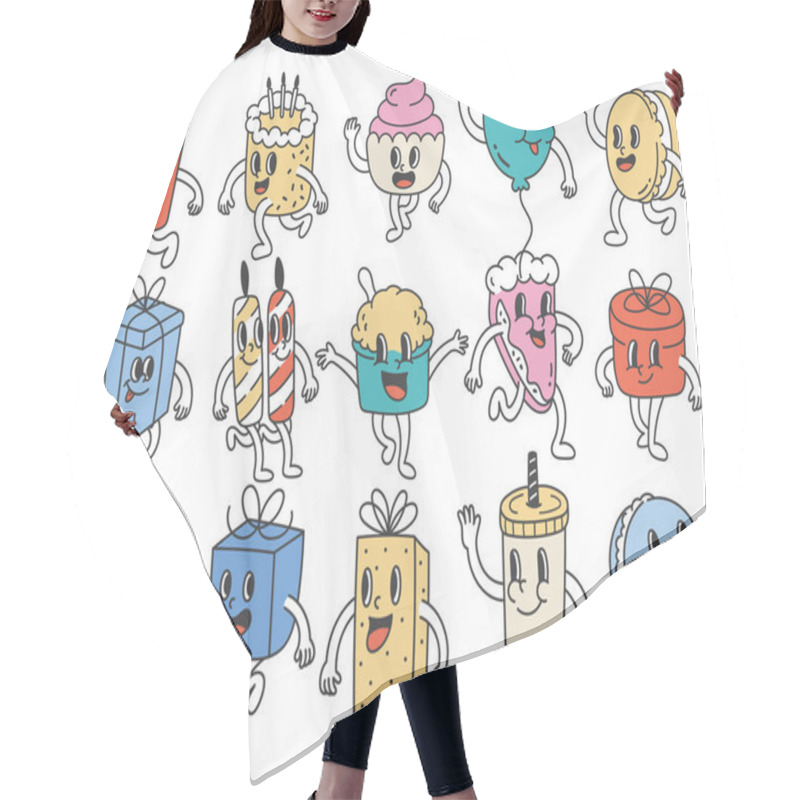 Personality  Birthday Stuff Groovy Cartoon Characters, Party Object Kawaii Doodle Illustration Hair Cutting Cape