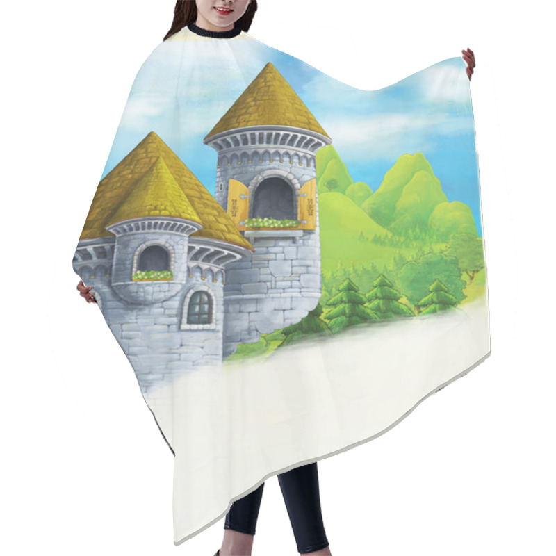 Personality  Cartoon Scene With Castle Towers Hair Cutting Cape