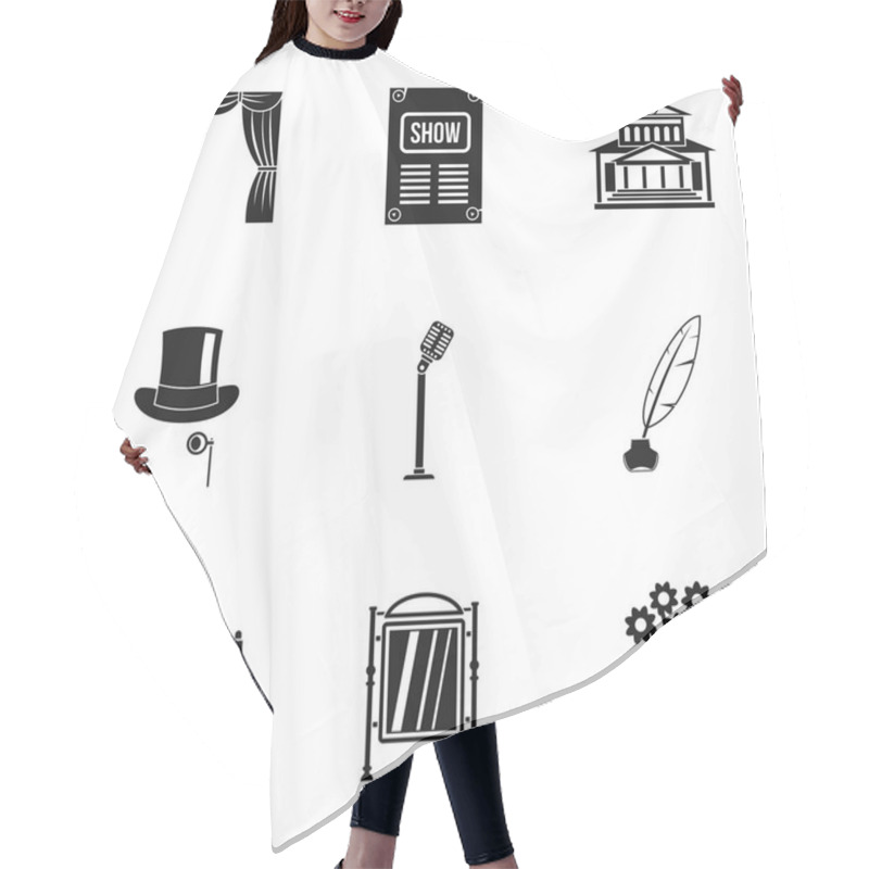 Personality  Entertainment In Theatre Icons Set, Simple Style Hair Cutting Cape