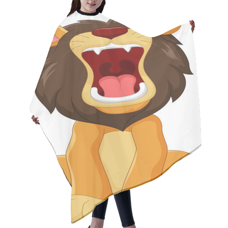 Personality  Cartoon Happy Lion Roaring Isolated On White Background Hair Cutting Cape