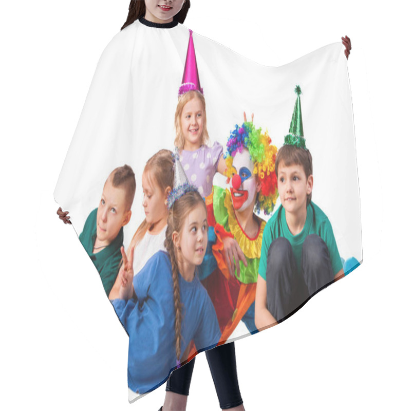 Personality  Birthday Child Clown Playing With Children. Kid Cakes Celebratory. Hair Cutting Cape