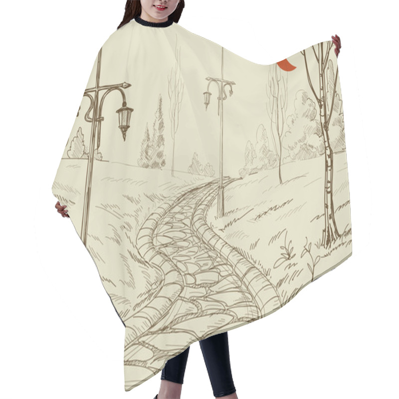 Personality  Park Alley Vector Sketch Hair Cutting Cape