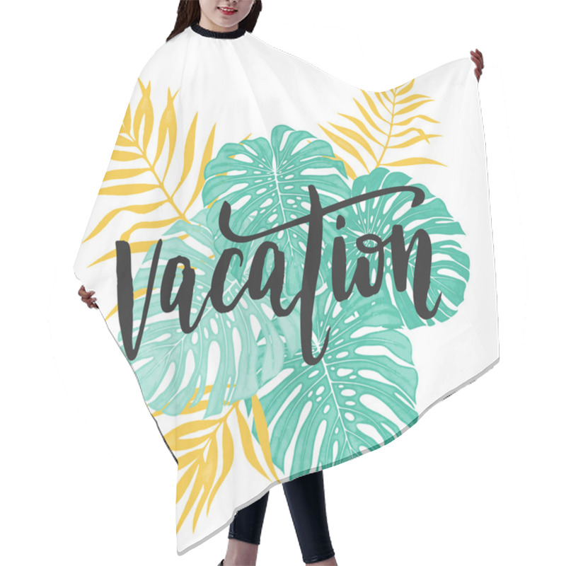 Personality  Vacation Card With Tropical Leaf Seamless Pattern. Hair Cutting Cape