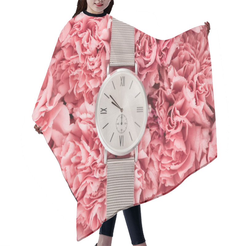 Personality  Top View Of Luxury Wristwatch Lying On Blooming Flowers Hair Cutting Cape