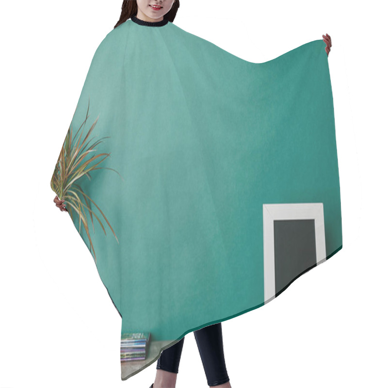 Personality  Plants, Photo Frame And Journals On Green Background Hair Cutting Cape