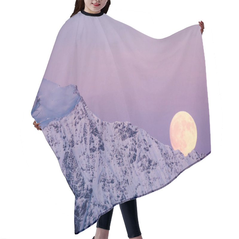 Personality  Full Moon Rises Over Winter Mountain Landscape In The Swiss Alps Hair Cutting Cape