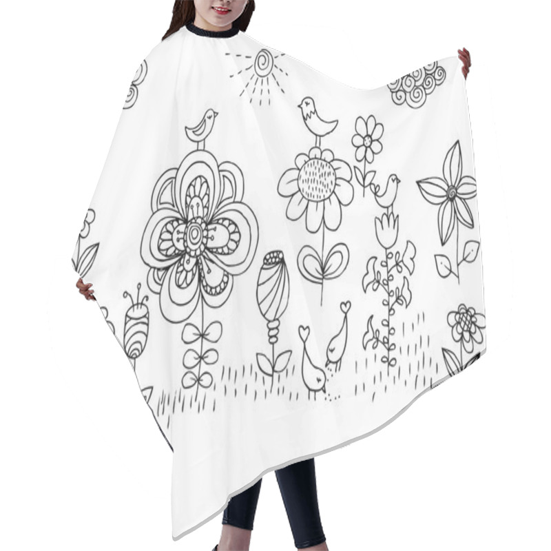 Personality  Children Drawing Of Flowers And Birds. Hair Cutting Cape