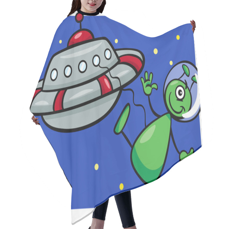 Personality  Alien With Ufo Cartoon Illustration Hair Cutting Cape