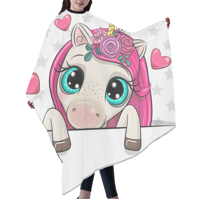 Personality  Cartoon Unicorn Is Holding A Placard On A Stars Background Hair Cutting Cape