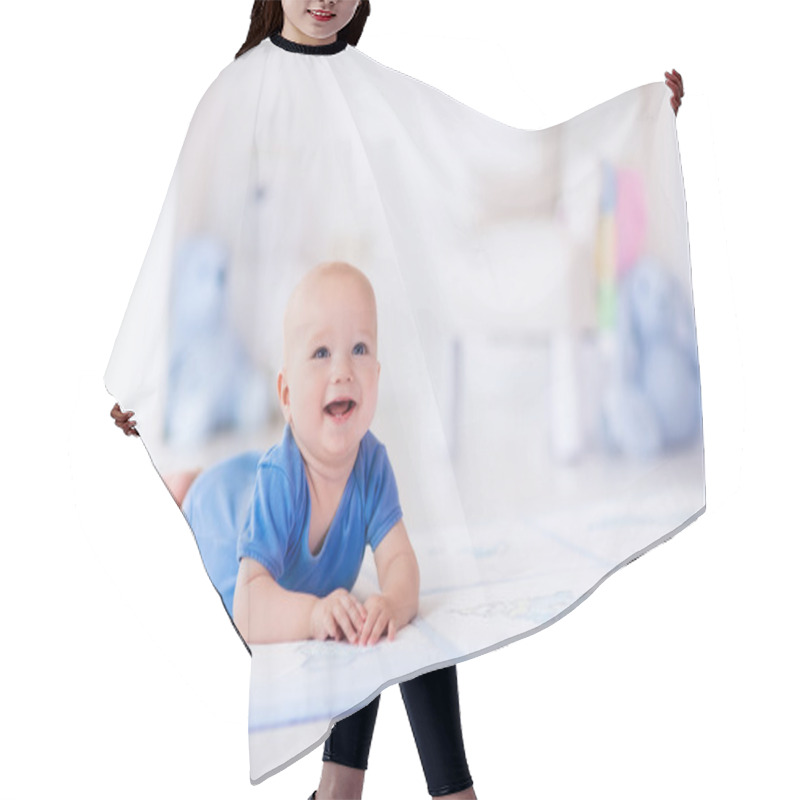 Personality  Baby Boy In White Nursery Hair Cutting Cape