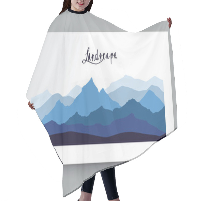 Personality  Hand Drawn Flat Design, Mountains Landscape With Calligraphy. Hair Cutting Cape