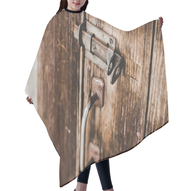 Personality  Close Up Of Wooden Weathered Door With Rusty Handle And Lock Hair Cutting Cape