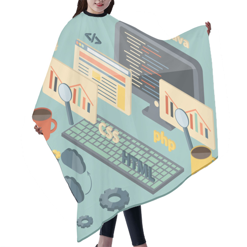 Personality  Isometric Illustration On Programming Theme Hair Cutting Cape