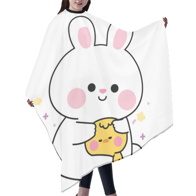 Personality  Cute Rabbit Bunny Doll Hug Tiny Chicken With Heart And Star.Rodent And Farm Bird Animal Character Cartoon Design.Image For Sticker,baby Clothing,stationary.Kawaii.Vector.Illustration. Hair Cutting Cape