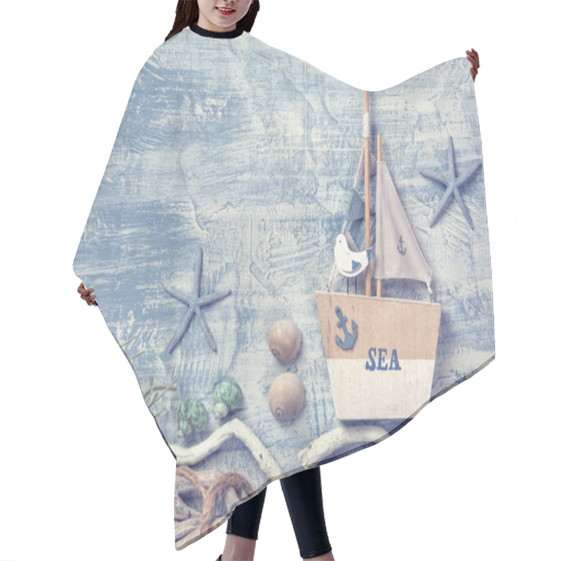 Personality  Marine Life Decoration On A Wooden Background Hair Cutting Cape