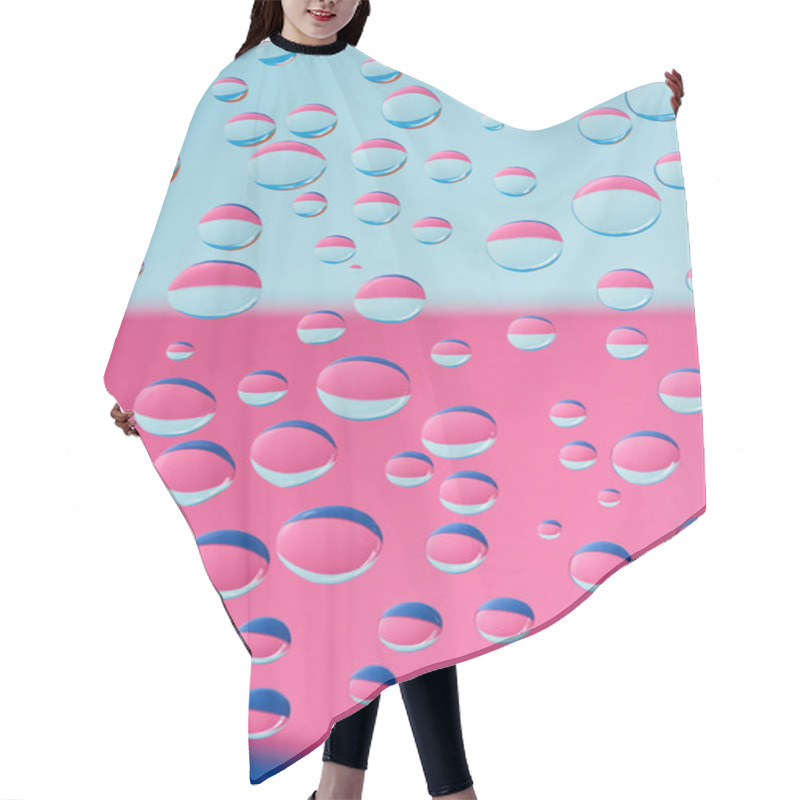 Personality  Close-up View Of Transparent Droplets On Pink And Blue Abstract Background  Hair Cutting Cape