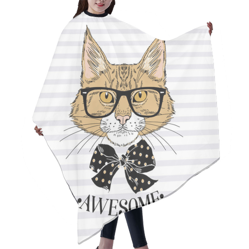 Personality  Maine Coon Cat In Glasses And Bow  Hair Cutting Cape