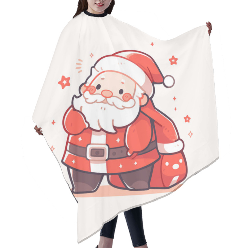 Personality  Cute Cartoon Santa Claus With Big Gift Bag And Sparkling Stars. Cute Santa Vector. Hair Cutting Cape