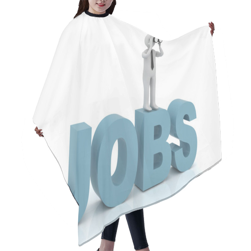 Personality  3d Man With A Binocular And Word JOBS. Hair Cutting Cape