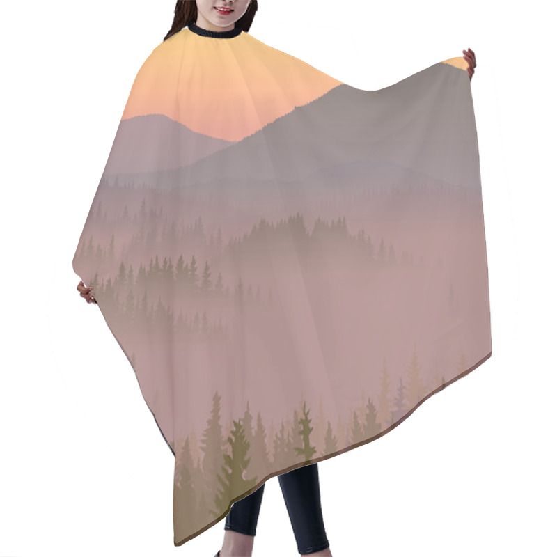 Personality  Illustration Of Valley With Coniferous Wood. Hair Cutting Cape