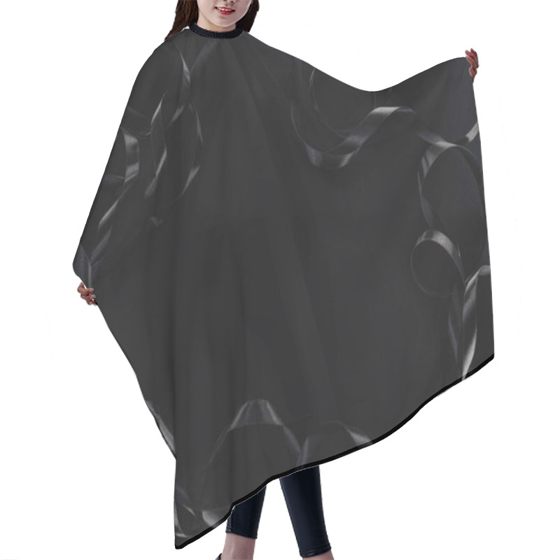 Personality  Top View Of Glossy Ribbons On Black Background With Copy Space For Black Friday Hair Cutting Cape