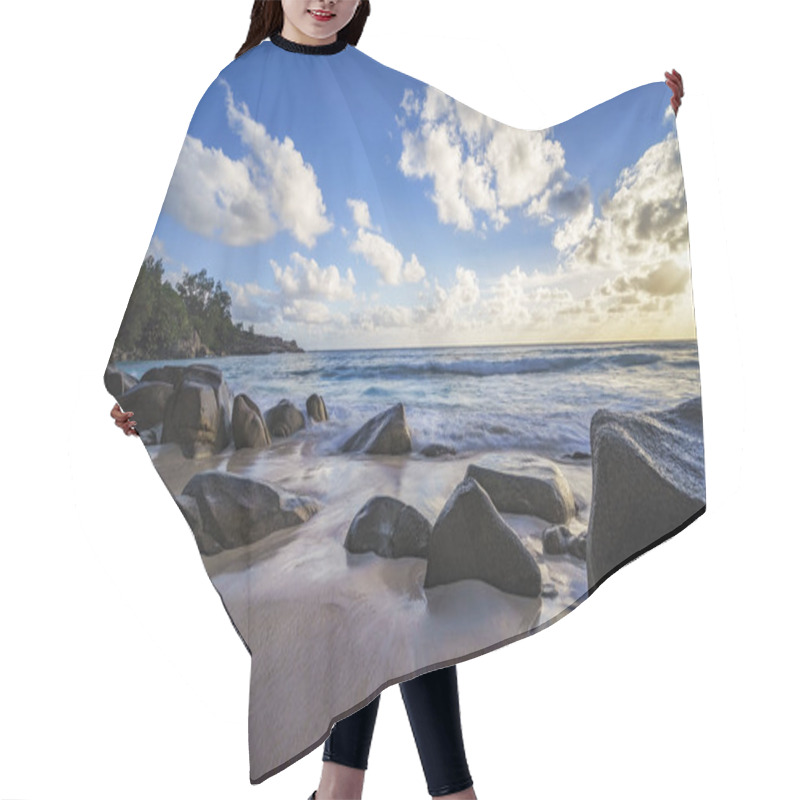 Personality  Beautiful Sunset,paradise Tropical Beach,granite Rocks, Seychelles Hair Cutting Cape