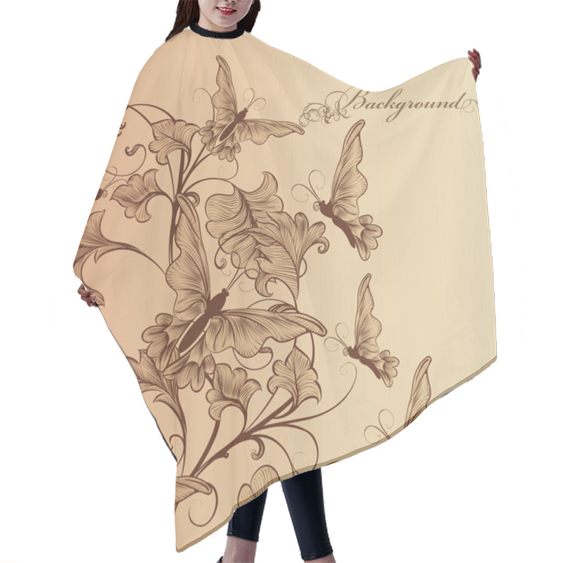 Personality  Beautiful Floral Background With Ornament And Butterflies Hair Cutting Cape