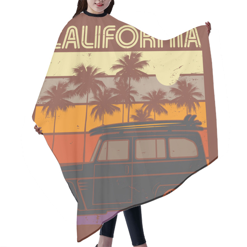 Personality  Old Classic Car Poster With Text California Hair Cutting Cape