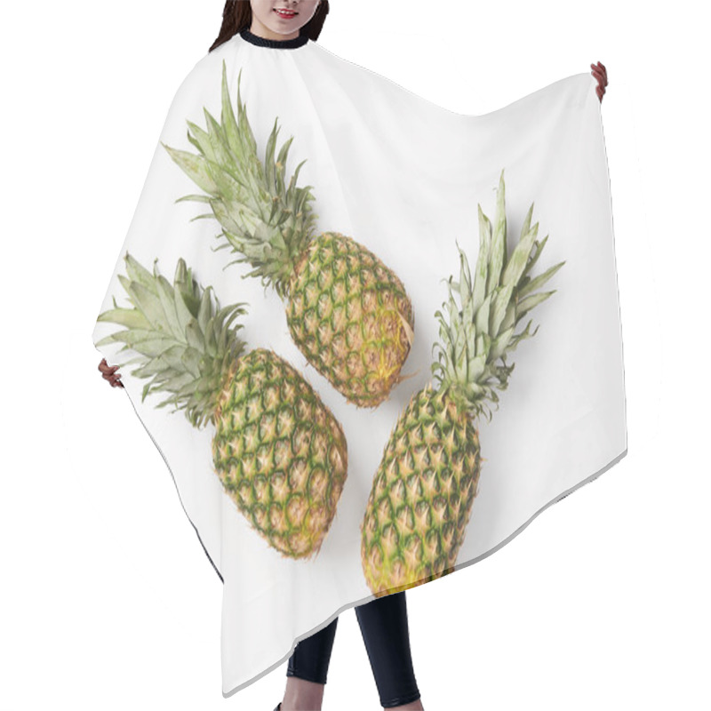 Personality  Top View Of Tasty Exotic Pineapples On White Background Hair Cutting Cape