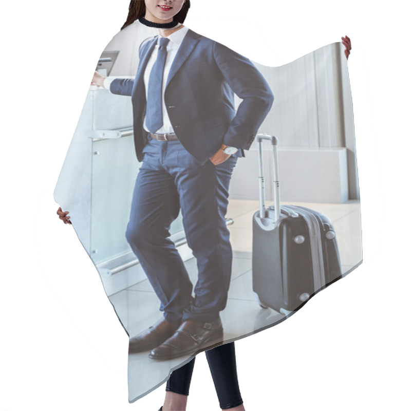 Personality  Handsome Businessman With Suitcase Standing Near Check-in Desk In Airport Hair Cutting Cape