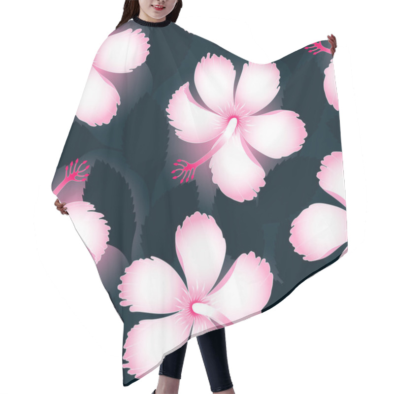 Personality  Pink And White Tropical Flowers On Dark Leaves Seamless Pattern Hair Cutting Cape