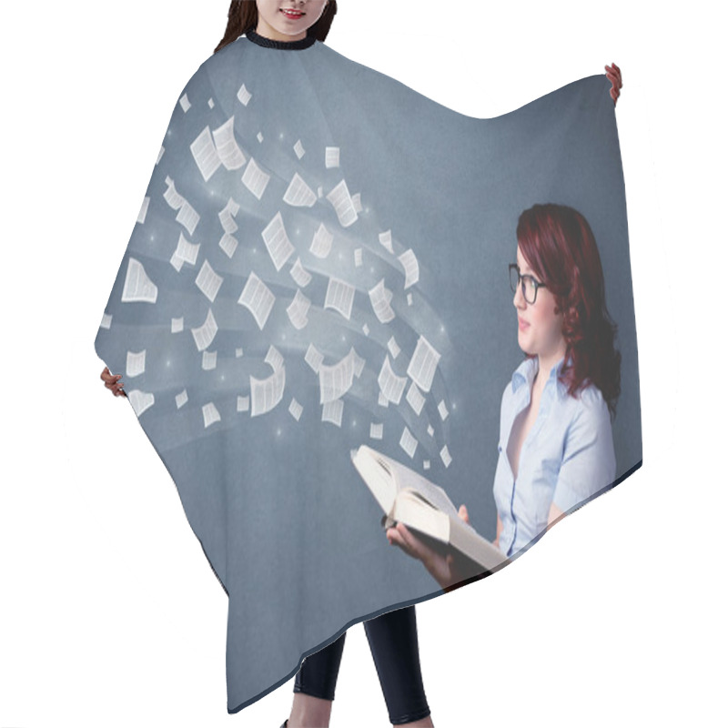 Personality  Young Lady Holding Book  Hair Cutting Cape