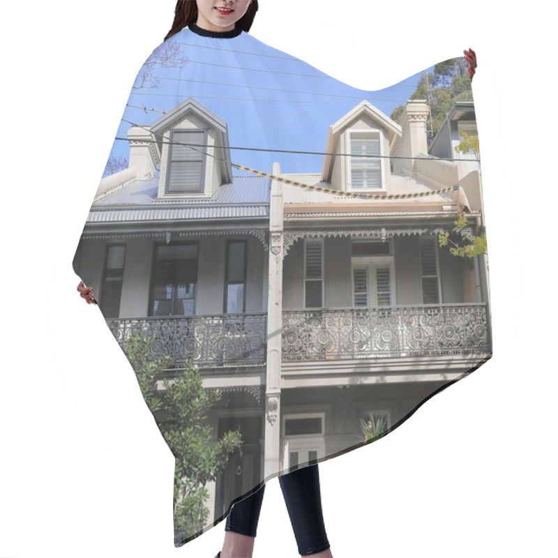 Personality  Facades Of Terrace Houses In Victorian Filigree Style Featuring Prominent Verandahs Decorated With Intricately Textured Lacy Cast Iron Screens On Barcom Ave., Darlinghurst Suburb. Sydney-NSW-Australia Hair Cutting Cape