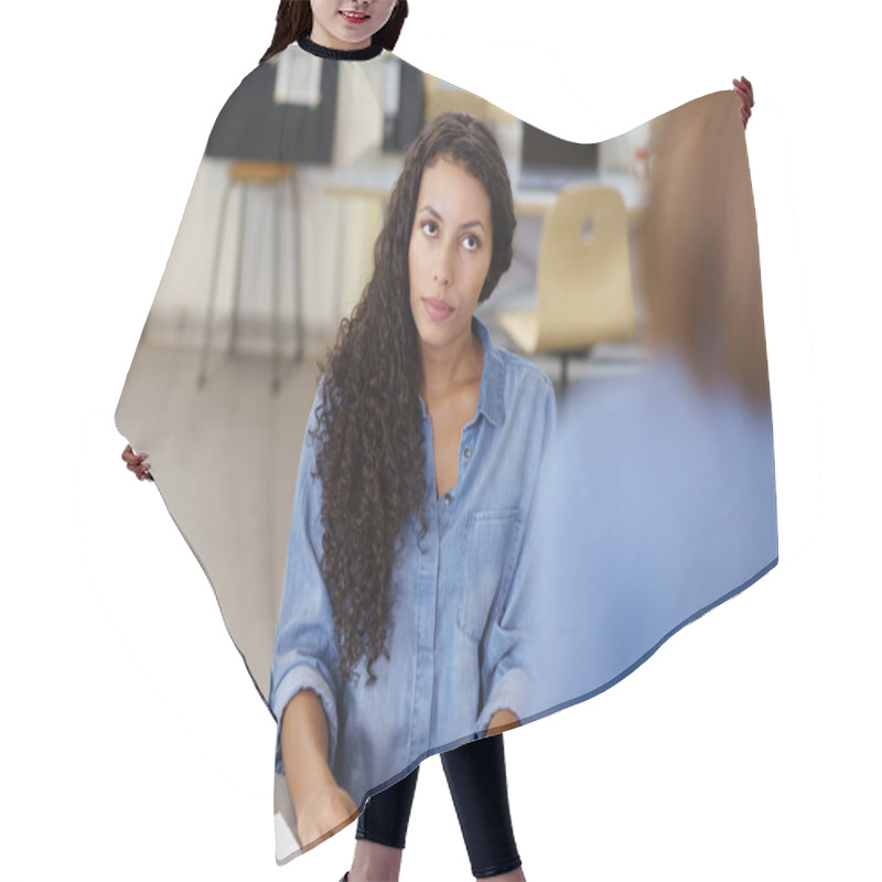 Personality  Thoughtful Businesswoman In A Meeting Hair Cutting Cape