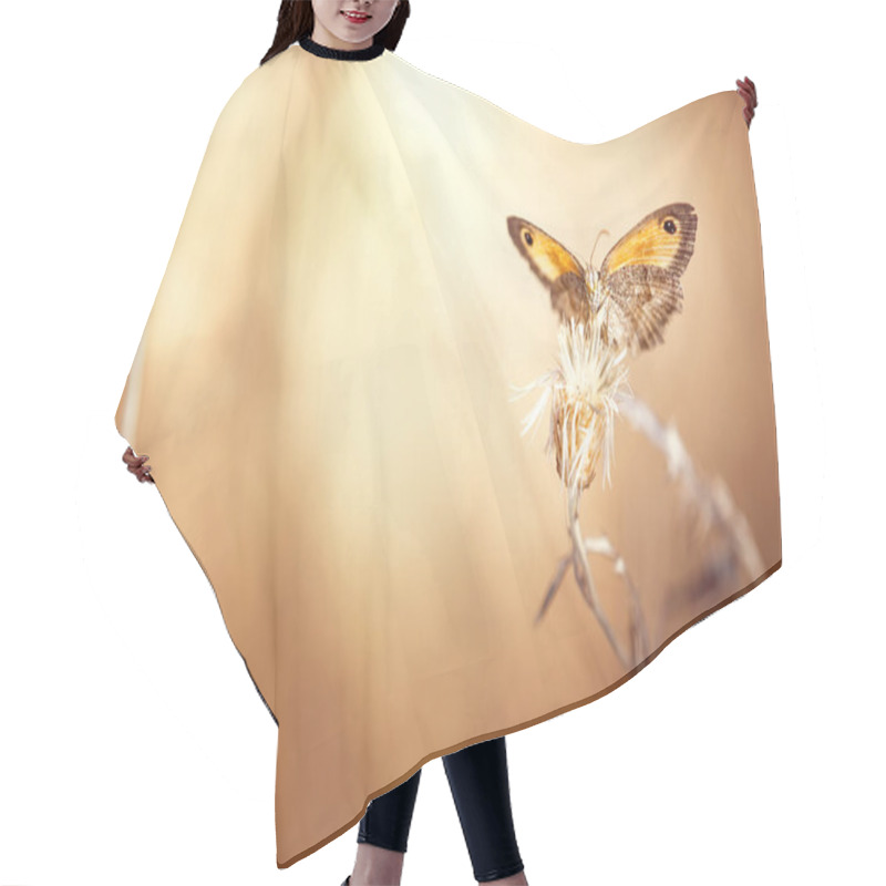 Personality  Butterfly Perched On A Flower With Wings Spread Hair Cutting Cape