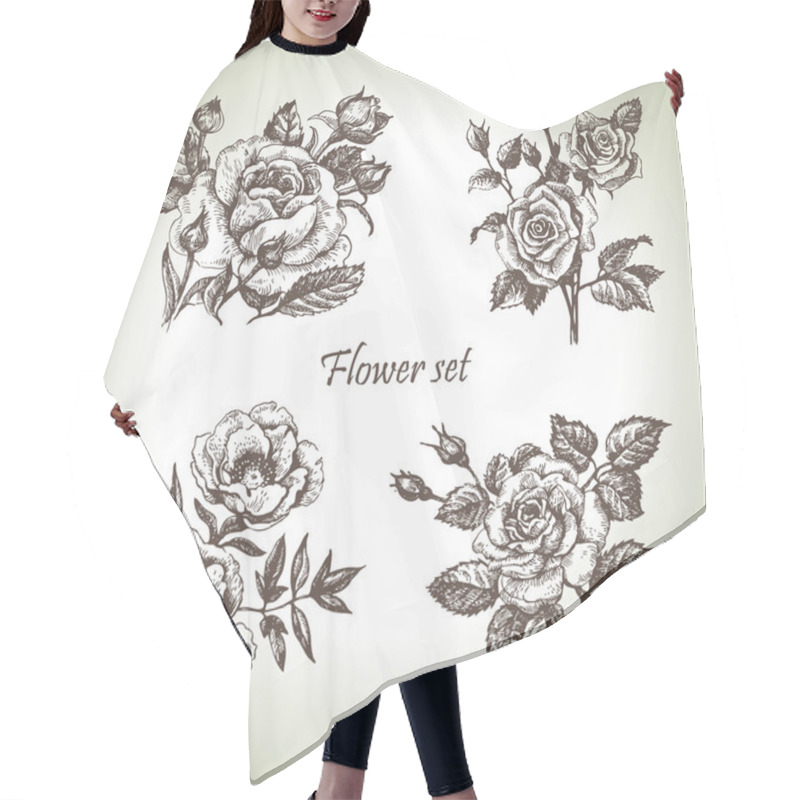 Personality  Floral Set. Hand Drawn Illustrations Of Roses Hair Cutting Cape