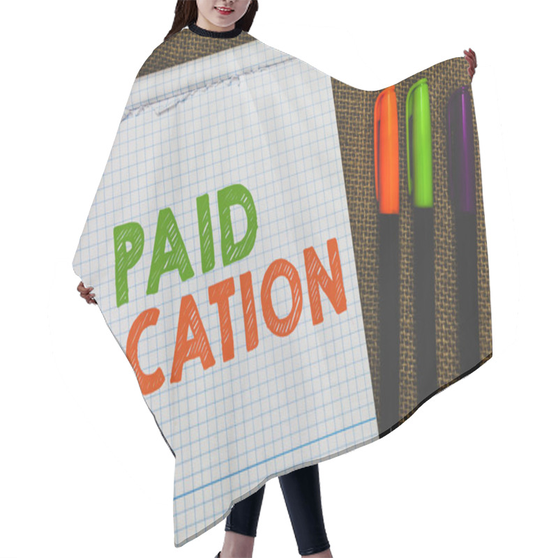 Personality  Conceptual Hand Writing Showing Paid Vacation. Business Photo Text Sabbatical Weekend Off Holiday Time Off Benefits Open Notebook Jute Background Colorful Markers Expressing Ideas. Hair Cutting Cape